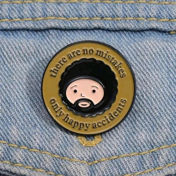 Cute Bob Ross only happy accidents pin brooch enamel charm purse bag decor satch - Picture 1 of 6